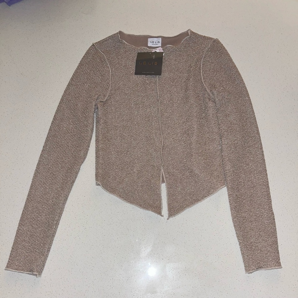 Tan long sleeve crop top with slit extra small